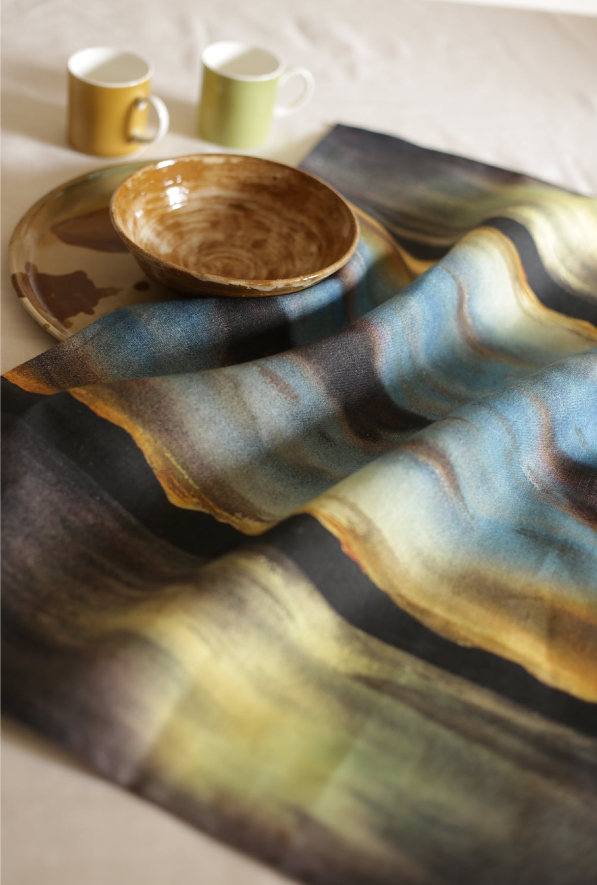 Painted linen tea towel with night sky image