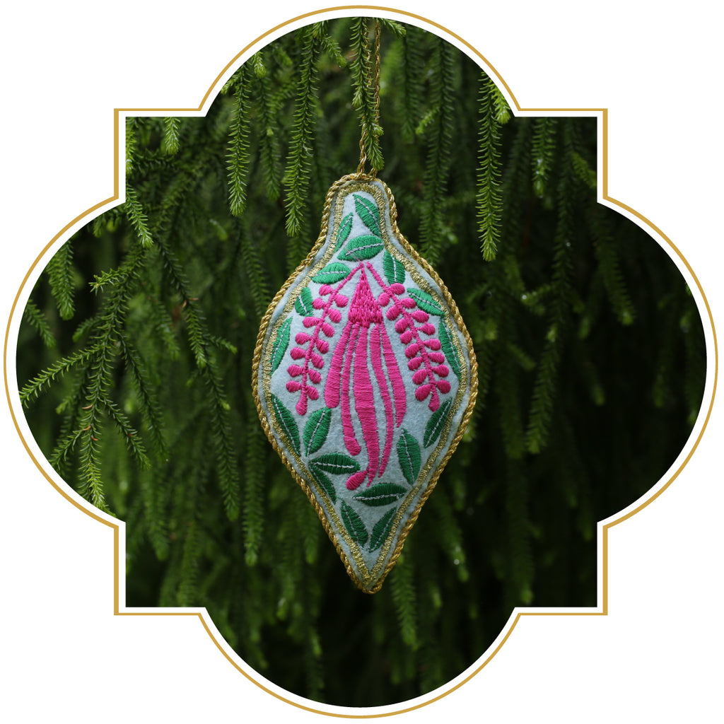 Kowhai embroidered ornament - 2 colour options