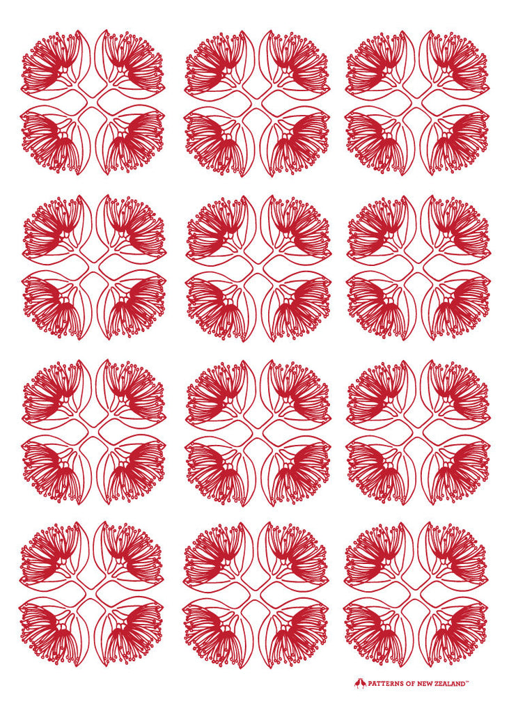 Set of 3 - Patterns of New Zealand Red 'Pohutukawa' Tea Towel