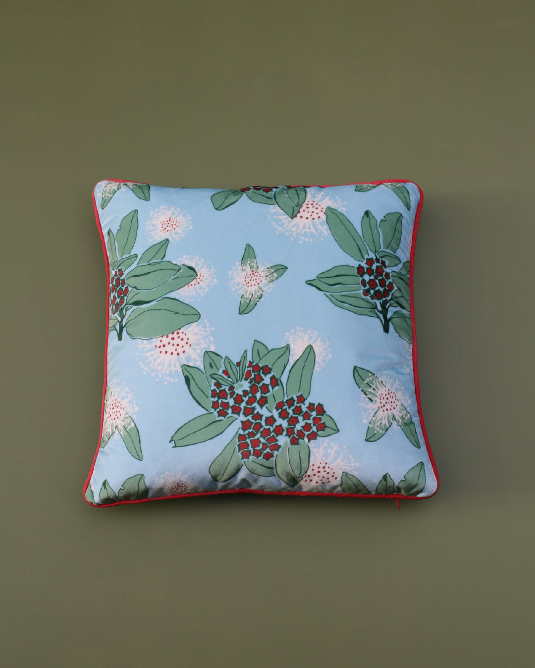 Pōhutukawa Velvet Cushion | Ocean Spray
