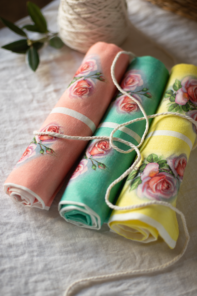 Vintage Rose 'Pink Gerbera' Tea Towel