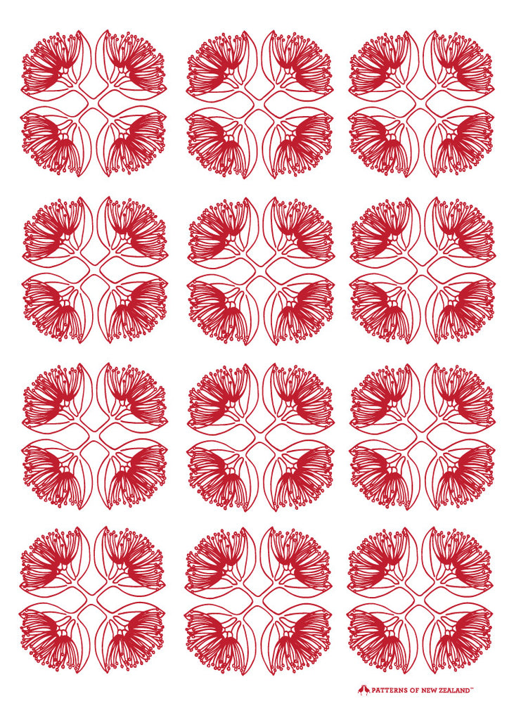 Patterns of New Zealand Red 'Pohutukawa' Tea Towel