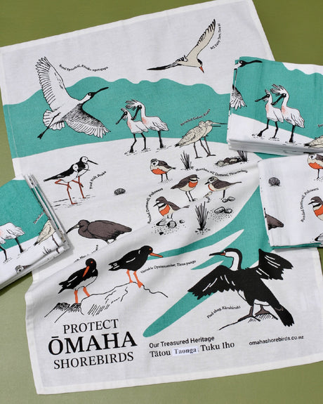 Ōmaha Shorebird tea towel collaboration