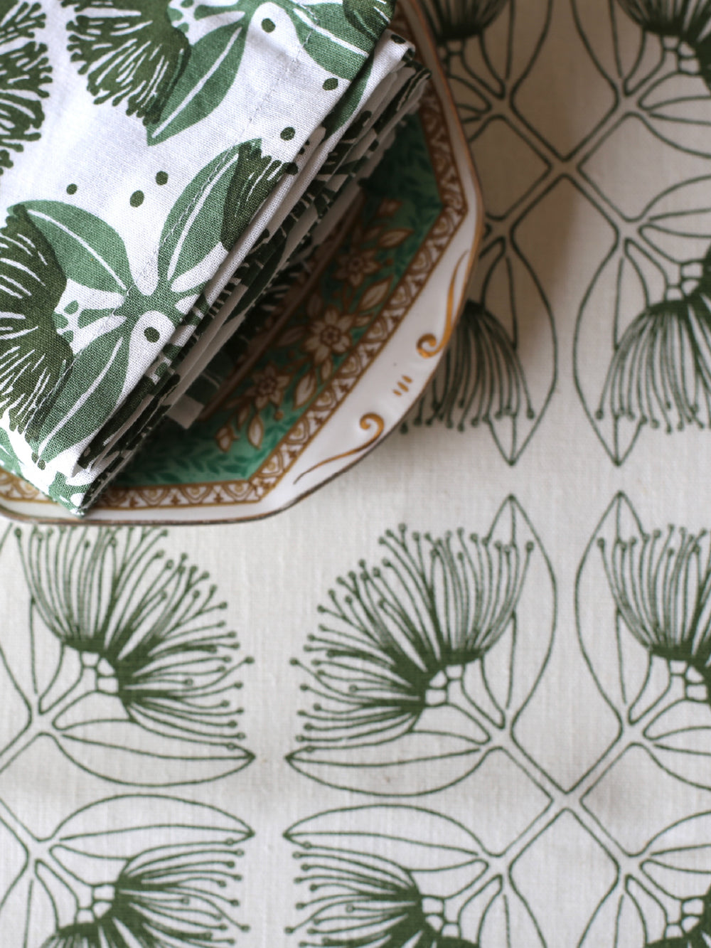 Pohutukawa Olive Hemp Tablecloth