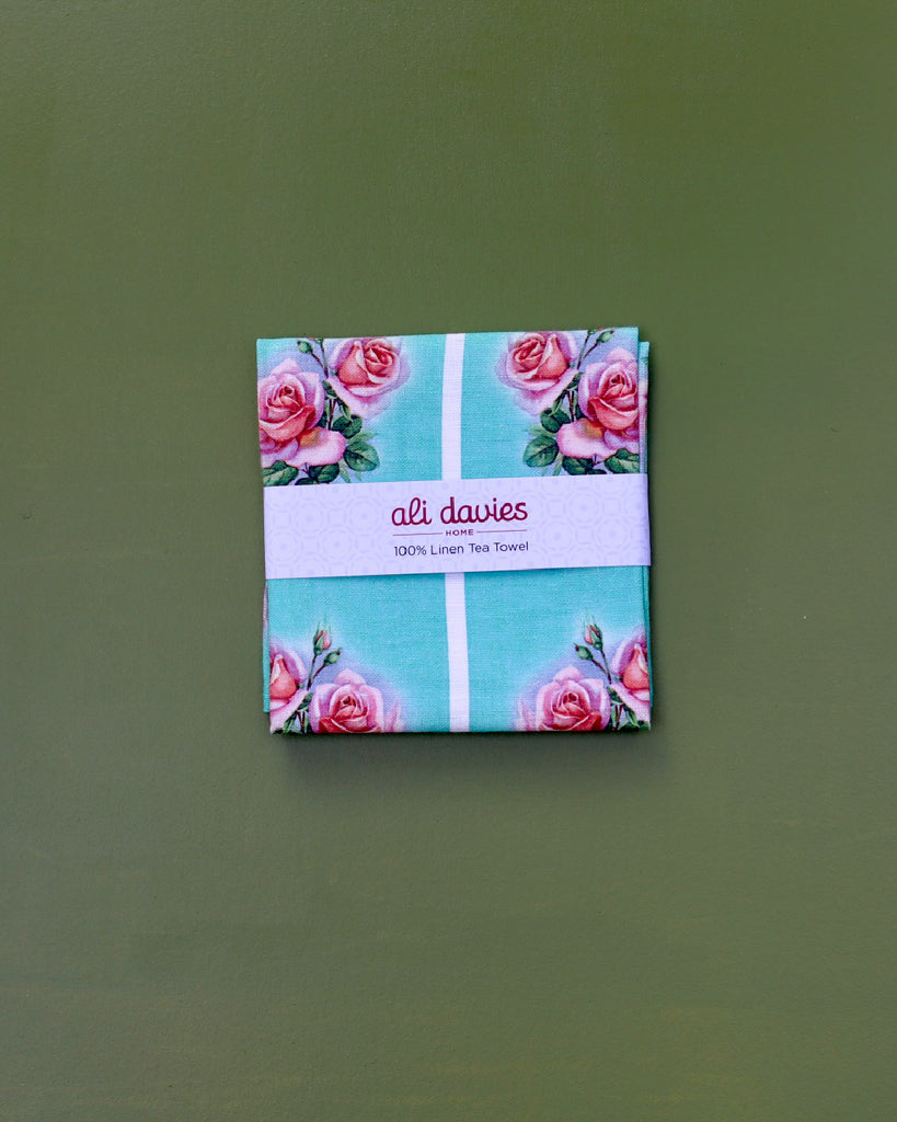 Vintage Rose 'Kitchen Green' Tea Towel