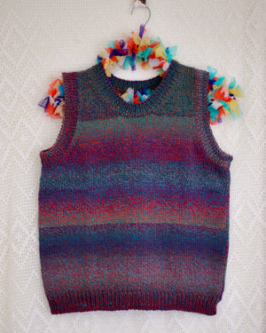 Autumn Shades handknit vest variegated burgundy merino wool NZ made slow fashion knitwear