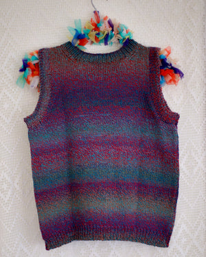 Autumn Shades handknit vest variegated burgundy merino wool NZ made slow fashion knitwear