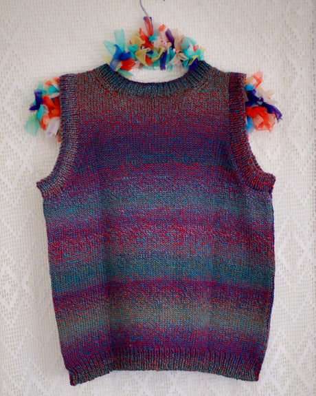 Autumn Shades handknit vest variegated burgundy merino wool NZ made slow fashion knitwear
