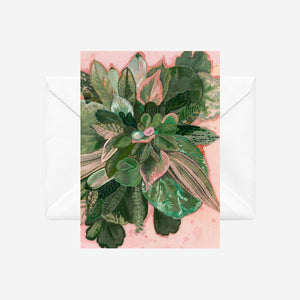 Pink and Green floral card with embroidered artwork