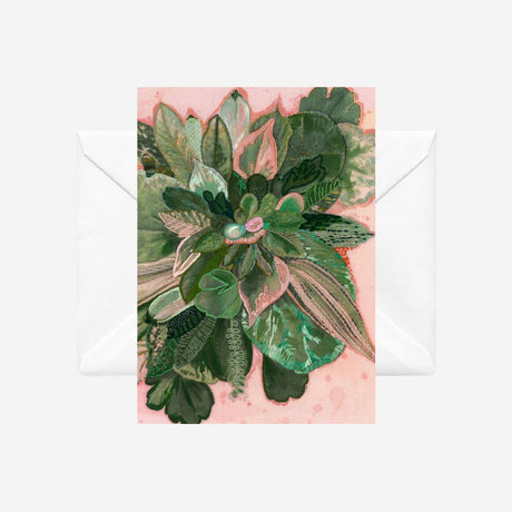 Pink and Green floral card with embroidered artwork