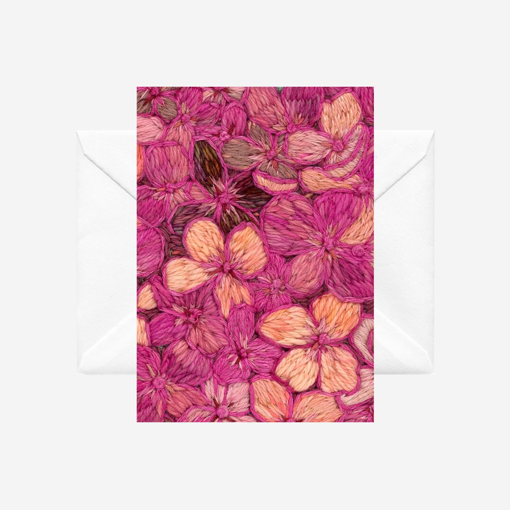Pink floral embroidered art floral card