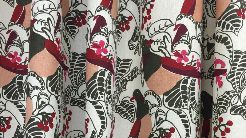 A NZ native pigeon print on natural coloured fabric