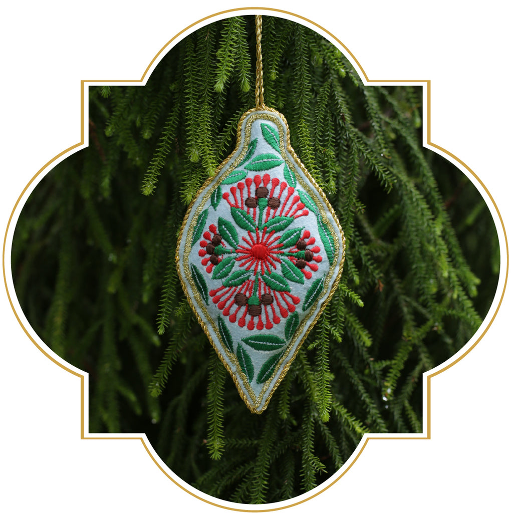Pohutukawa embroidered ornament - 2 colour options