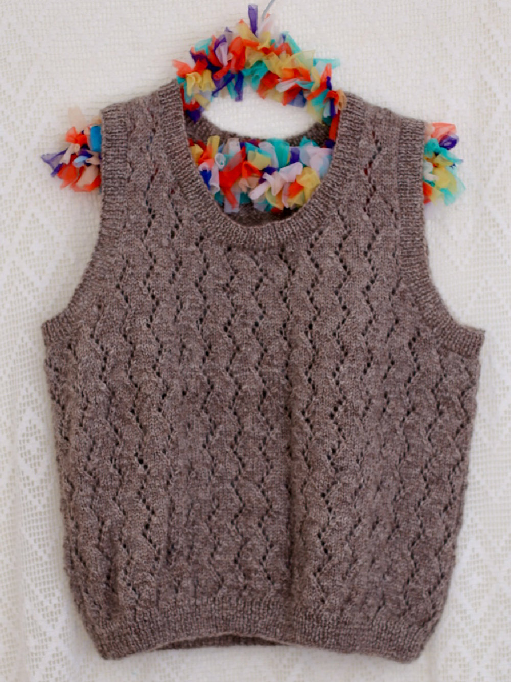 Tussock Handknitted Lace Tank — Homespun NZ Romney Wool