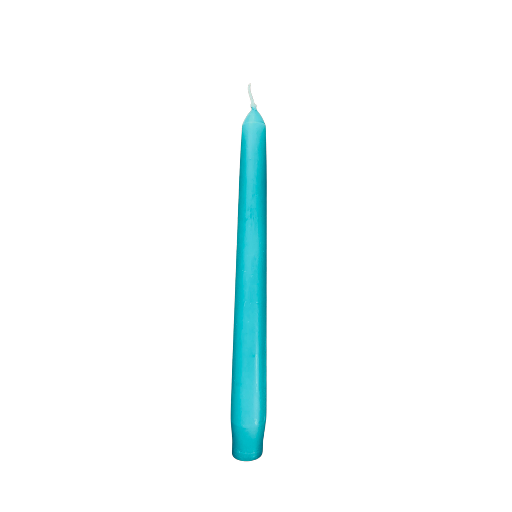 Turquoise coloured tapered candle